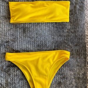 NWOT Zaful Bandeau Ribbed Bikini Set Yellow